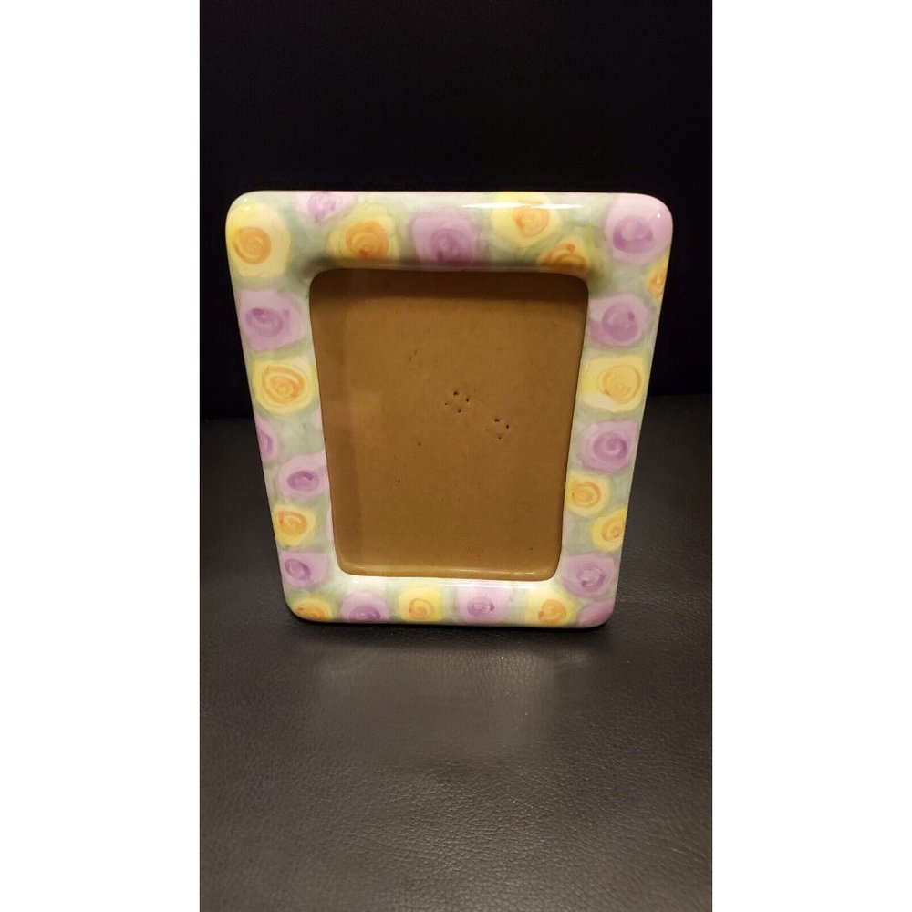 VTG Russ Ceramic Pastel Roses Photo Frame 9x7